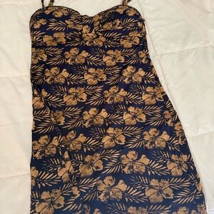 Tommy Bahama Navy and Gold Floral Midi Dress